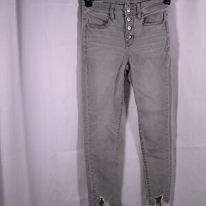 American Eagle Womens 2 26x25 Gray Distress Hi Rise Stretch Jeggings Button Fly